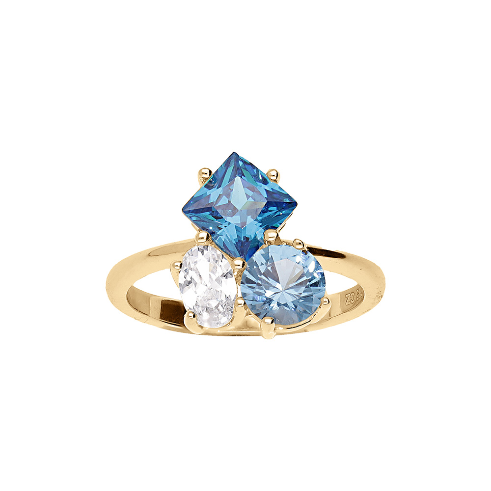 Bague en vermeil 3 oxydes bleus et blanc sertis - Vue 1