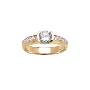 Bague en vermeil pierre blanche centrale et rail de pierres - Vue 1