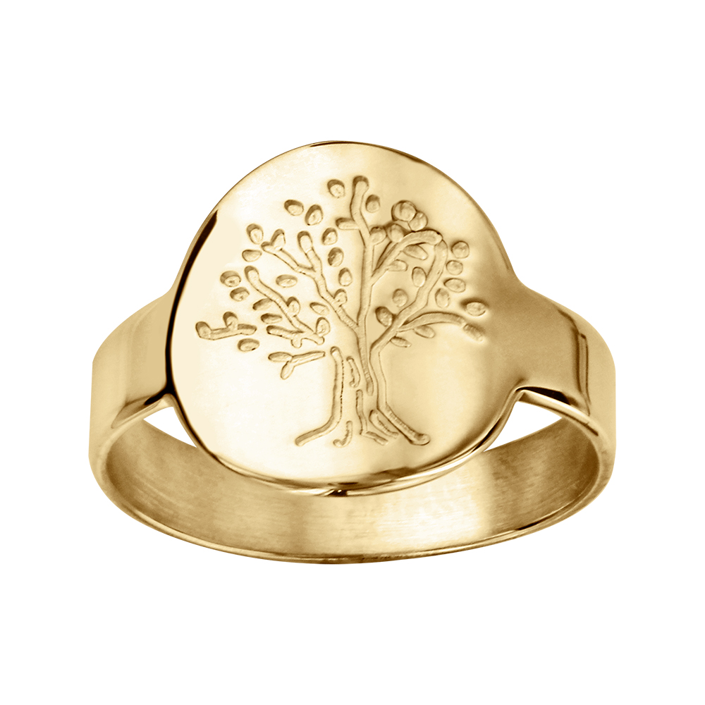 Bague en vermeil plateau rond 15mm motif arbre de vie - Vue 1