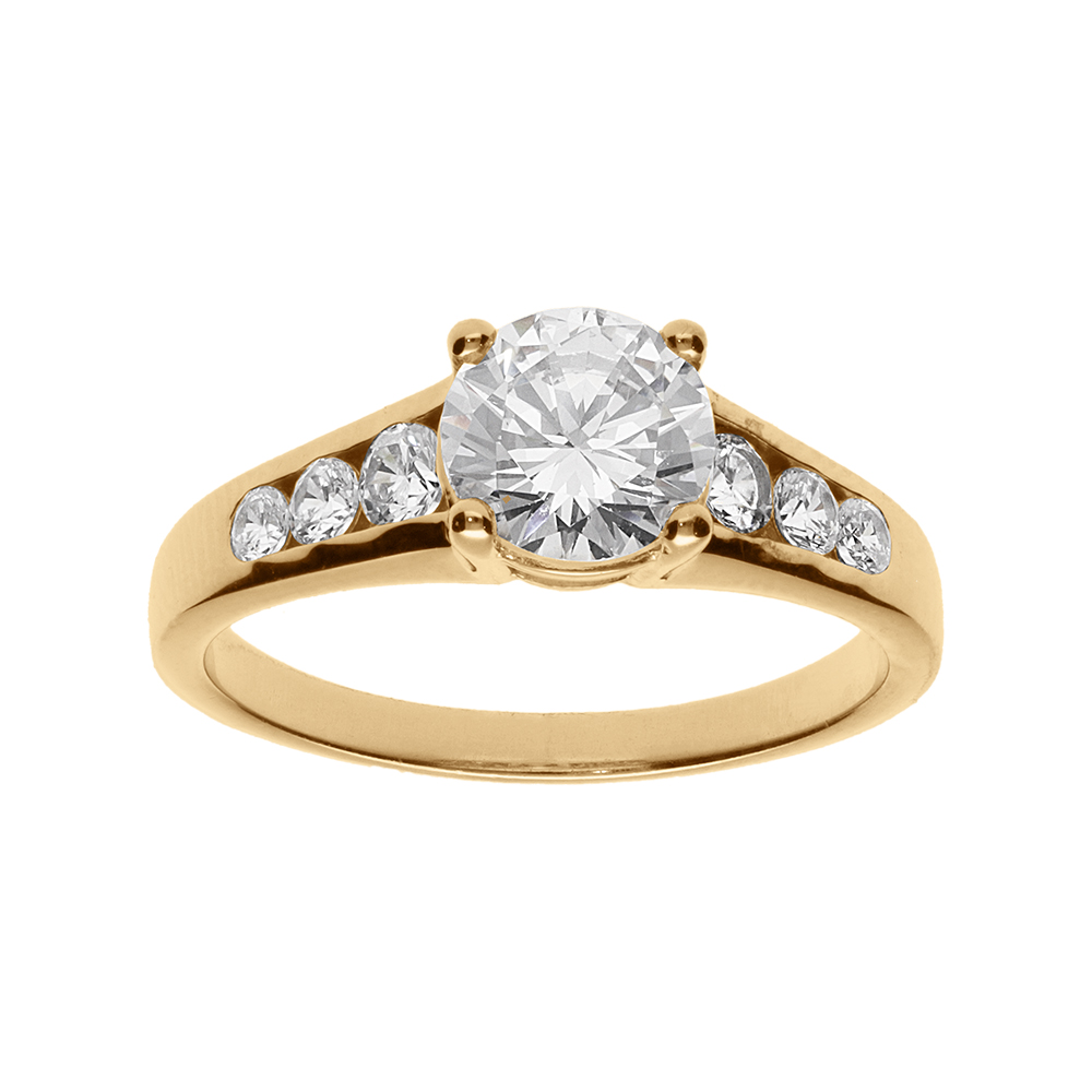 Bague en vermeil platin� 1/2 rail d\'oxydes blancs et un oxyde blanc central serti quatre griffes - Vue 1