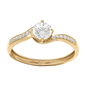 Bague en vermeil platin avec solitaireoxyde blanc serti quatre griffes et /2 rail d'oxydes blancs sertis