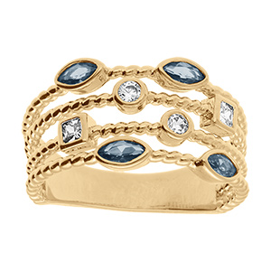 Bague en vermeil quatre rangs avec oxydes blancs et bleus