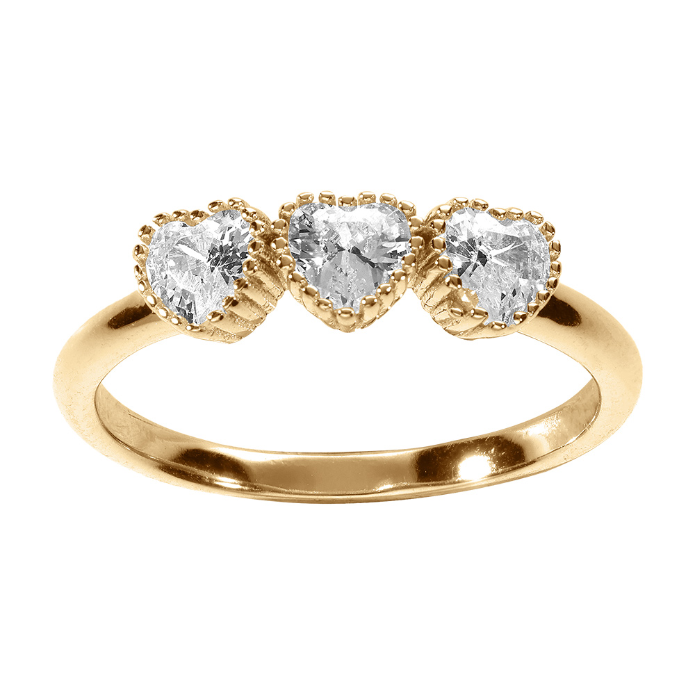 Bague en vermeil rois coeurs d\'oxydes blancs - Vue 1
