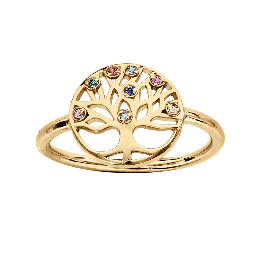 Bague en vermeil rondelle motif arbre de vie avec pierres multi couleurs - Vue 1
