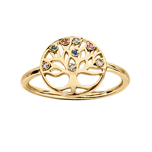Bague en vermeil rondelle motif arbre de vie avec pierres multi couleurs