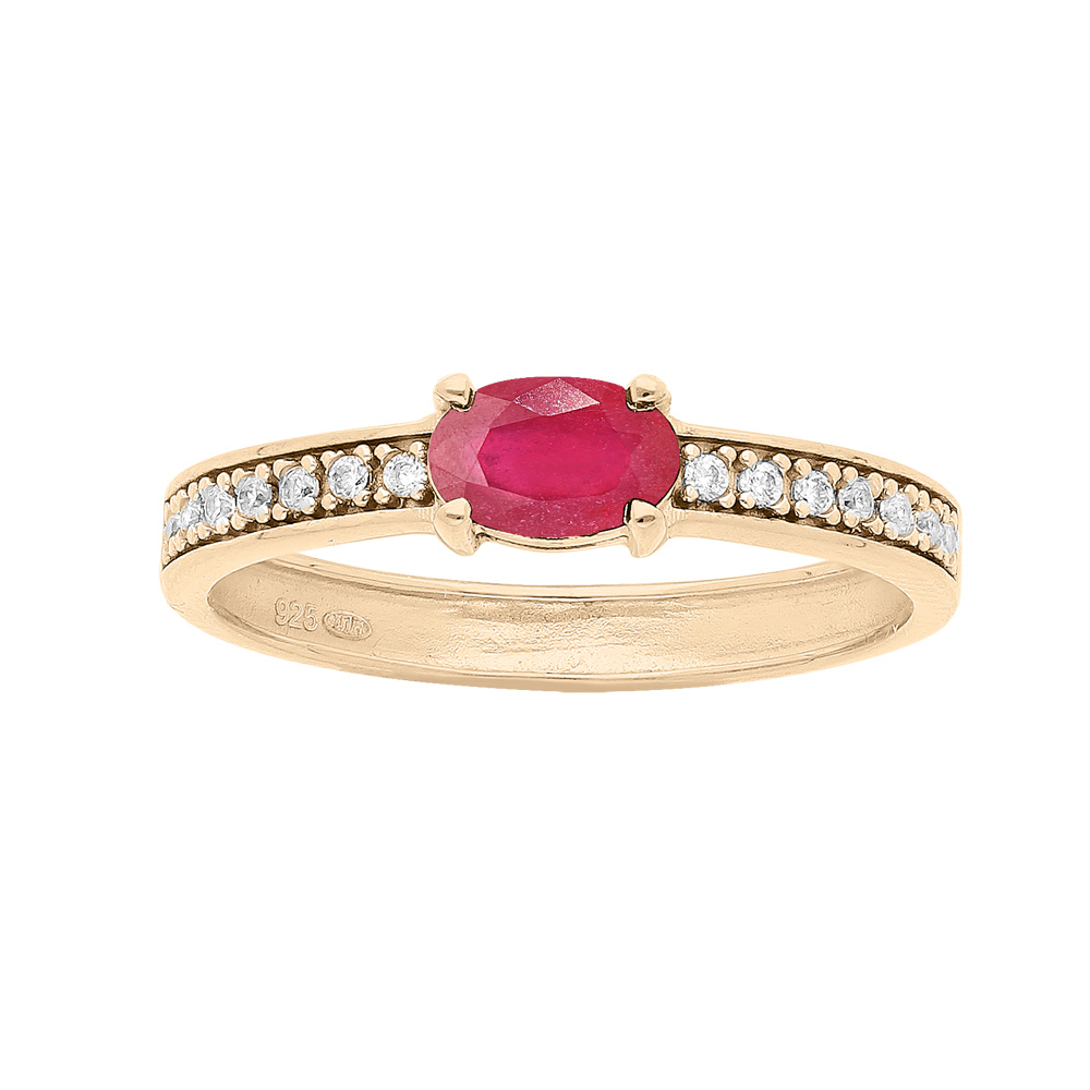 Bague en vermeil Rubis v�ritable ovale et rails de Topazes blanches serties - Vue 1