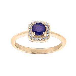 Bague en vermeil Saphir véritable contour carré pavé de Topazes blanches sertis - Vue 1