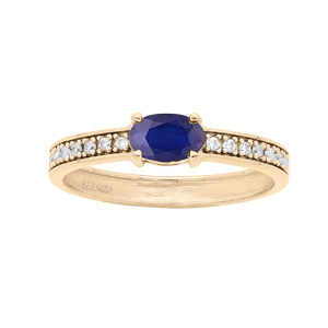Bague en vermeil Saphir véritable ovale et rails de Topazes blanches serties - Vue 1
