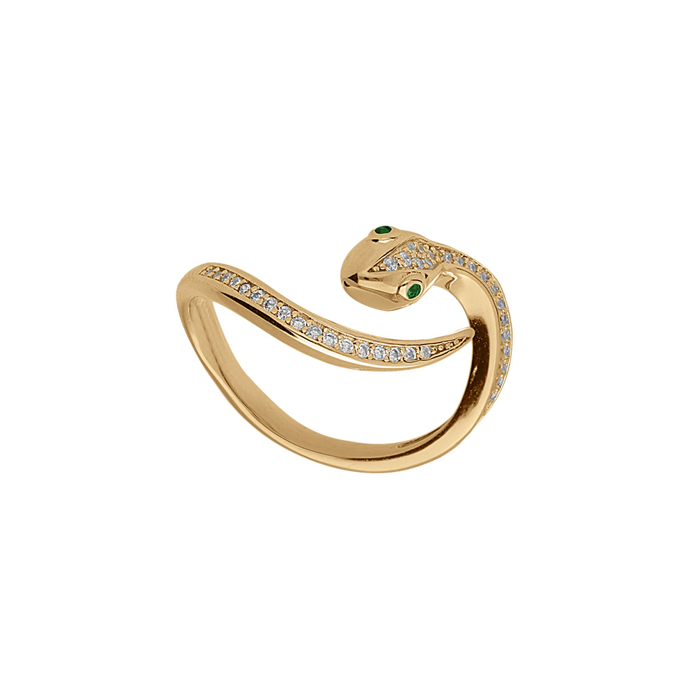 Bague en vermeil serpent avec oxydes blancs sertis - Vue 1