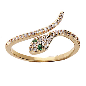 Bague en vermeil serpent oxydes blancs et verts sertis