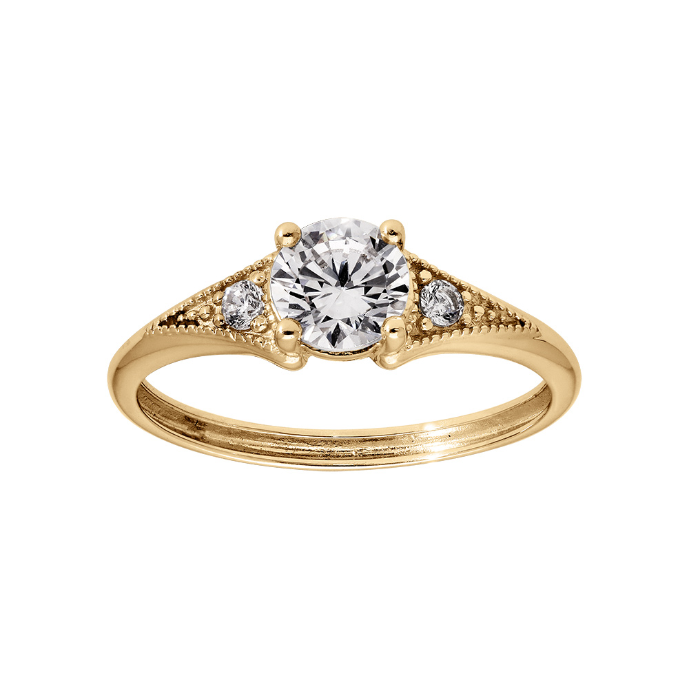 Bague en vermeil solitaire avec triangle d\'oxydes blanc serti 4 griffes - Vue 1