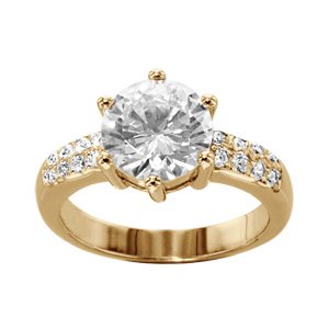 Bague en vermeil solitaire en oxyde blanc serti 6 griffes et petit oxydes blancs sertis sur l\'anneau - Vue 1