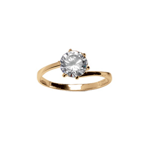 Bague en vermeil solitaire en oxyde serti 6 griffes sur monture tournante - Vue 1