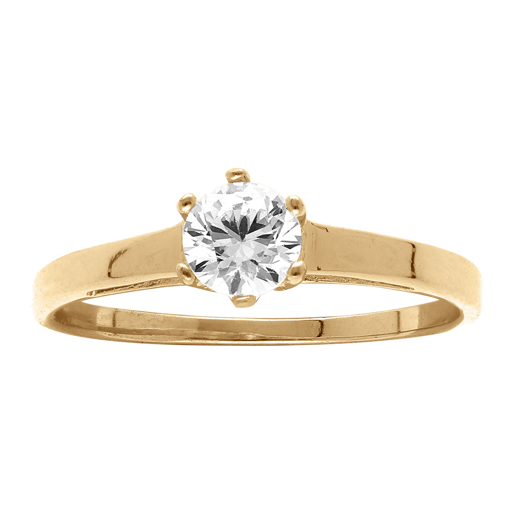 Bague en vermeil solitaire rond oxyde blanc serti 5mm - Vue 1