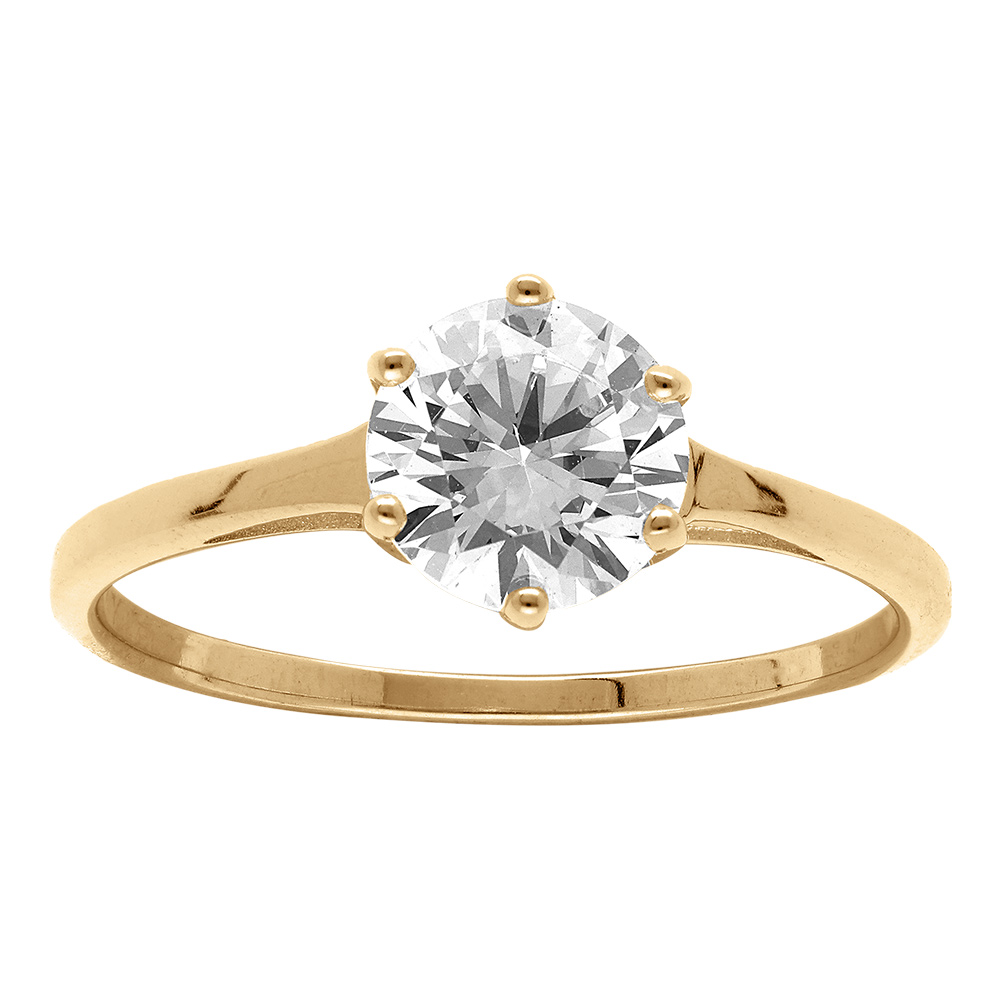 Bague en vermeil solitaire rond oxyde blanc serti 7mm - Vue 1