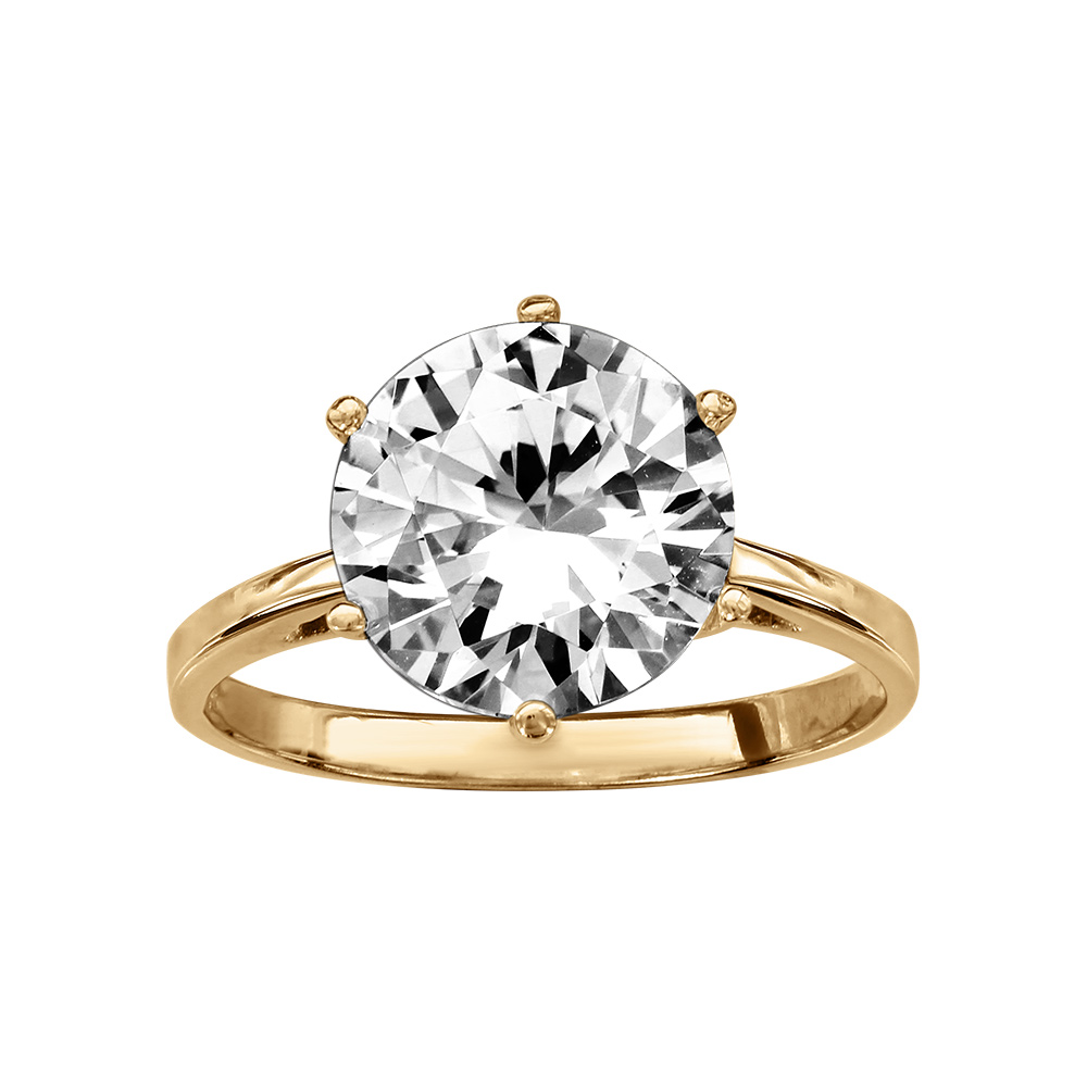 Bague en vermeil solitaire un oxyde blanc 11mm serti 6 griffes - Vue 1