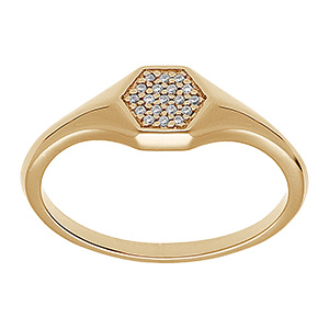 Bague en vermeil style chevaliere avec une t�te hexagonale pav�e d'oxydes blancs sertis