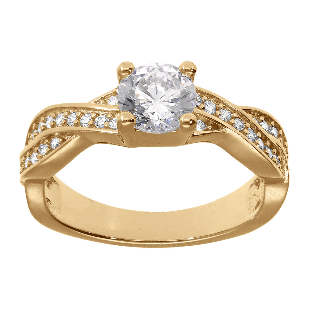 Bague en vermeil tress�e avc solitaire et oxydes blancs sertis - Vue 1