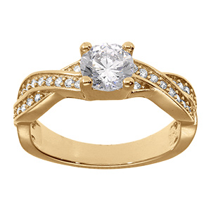 Bague en vermeil tress�e avc solitaire et oxydes blancs sertis