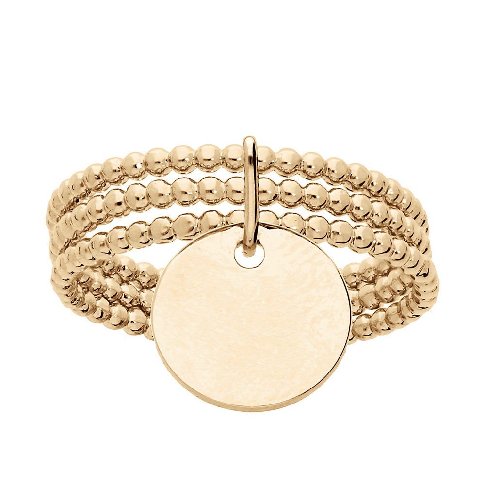 Bague en vermeil triple anneaux boules avec pastille - Vue 1