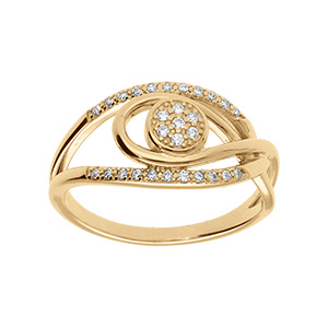 Bague en vermeil volute rond central et oxydes blancs sertis