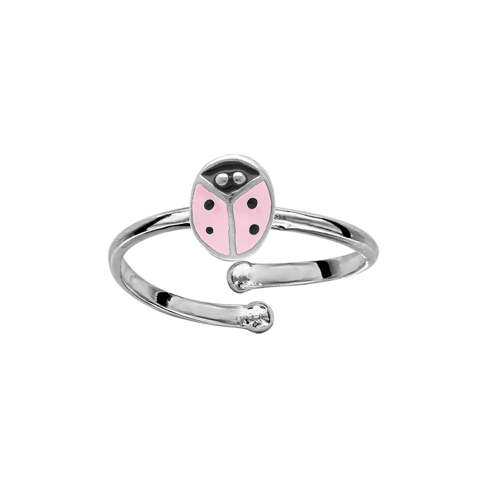Bague enfant en argent rhodi� aveccoccinelle r�sine rose - r�glable du 42 au 46 - Vue 1