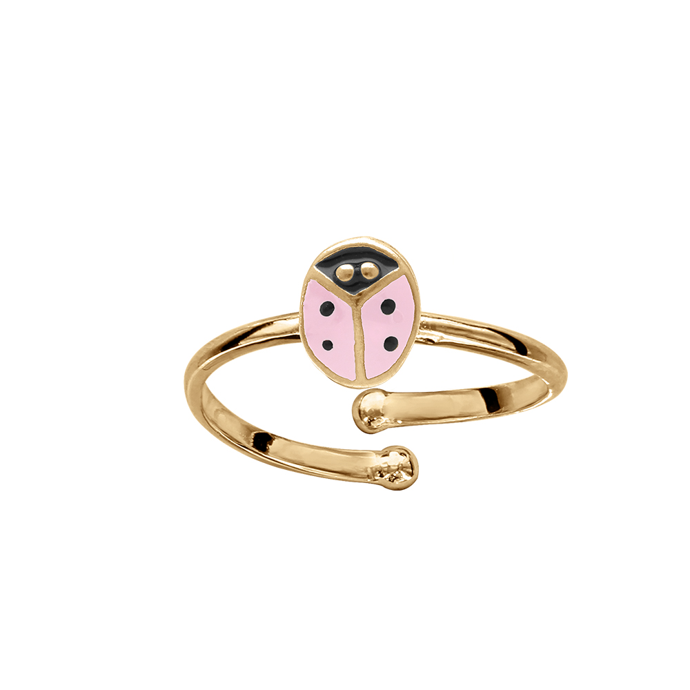 Bague enfant en plaqu� or coccinelle r�sine rose - r�glable diam�tre 42 au 46 - Vue 1