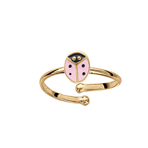 Bague enfant en plaqu or coccinelle rsine rose - rglable diamtre 42 au 46