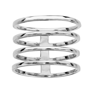 Bague large en argent rhodi 4 ranges relies - Vue 1