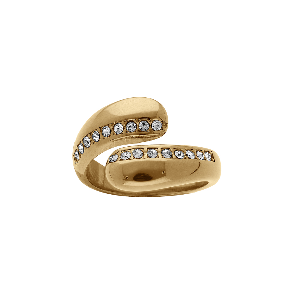 Bague ouverte en acier dor orne d\'oxydes blancs - Vue 1
