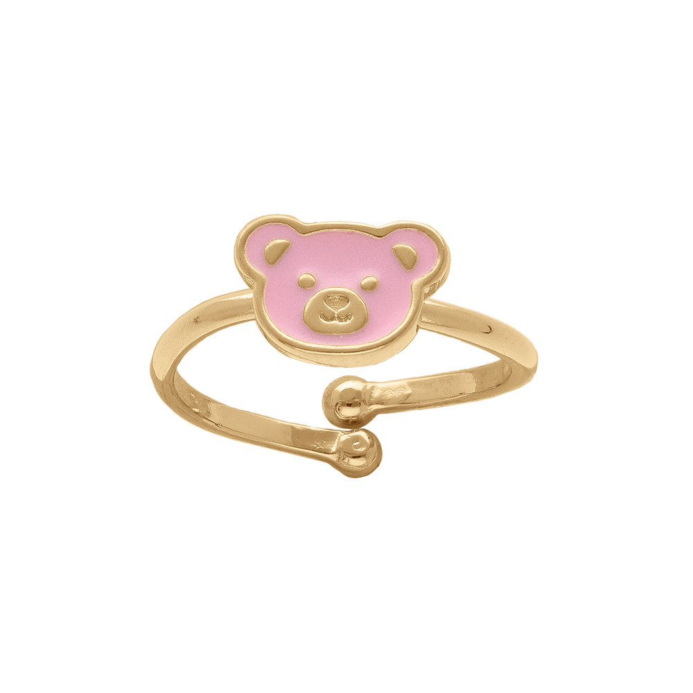 Bague ouverte en plaqu� or motif ourson rose - r�glable - Vue 1
