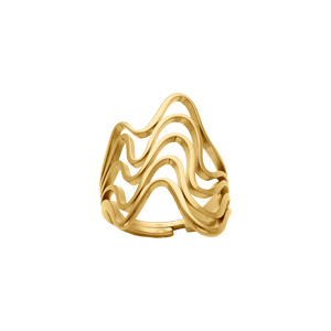 Bague ouverte et réglable en acier doré avec vague - Vue 1