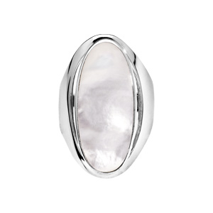 Bague ovale allong en argent et nacre blanche vritable - Vue 1