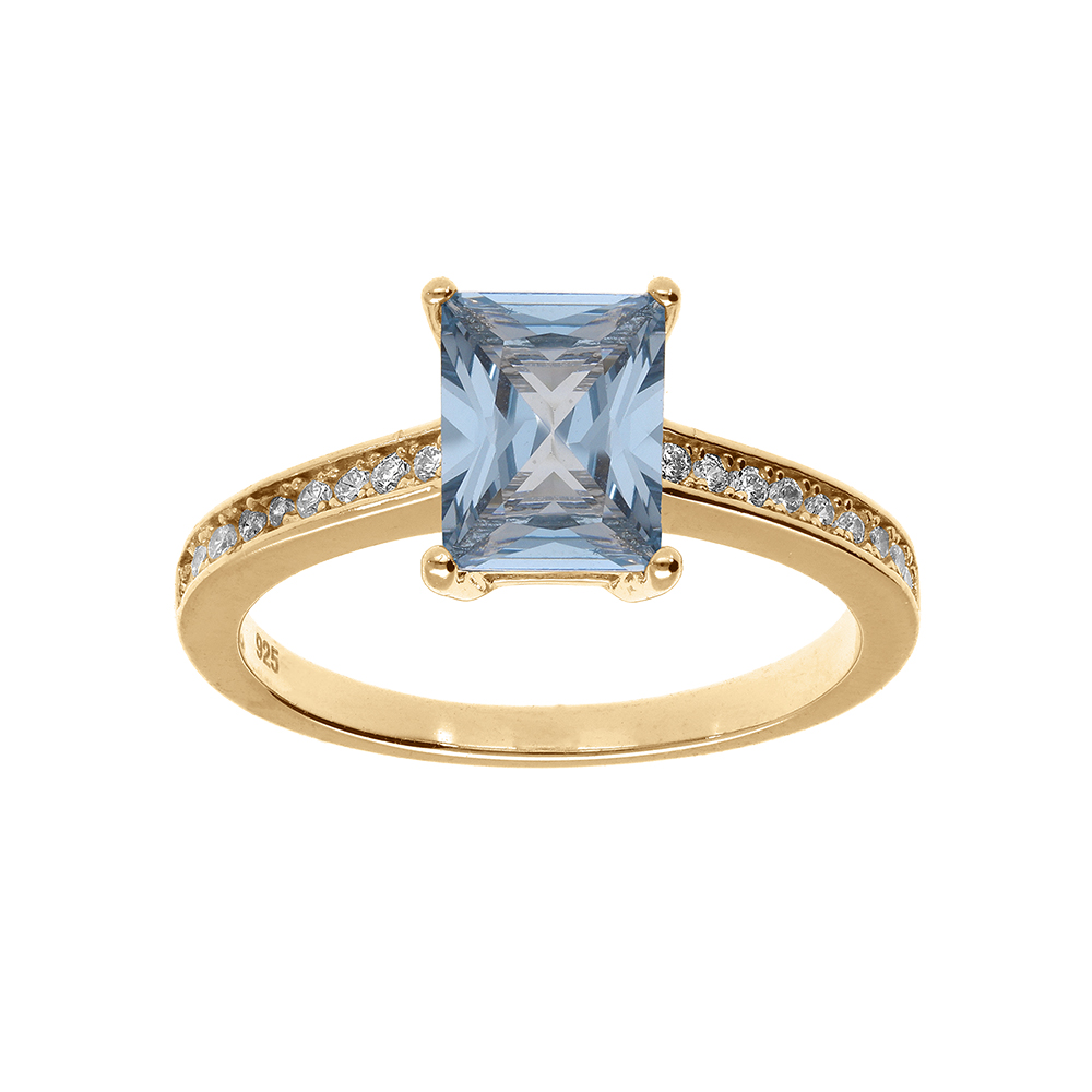 Bague plaqu or avec rectangle oxyde bleu et blanc - Vue 1