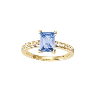 Bague plaqu or avec rectangle oxyde bleu et blanc - Vue 1