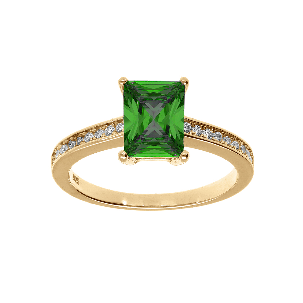 Bague plaqu or avec rectangle oxyde vert - Vue 1