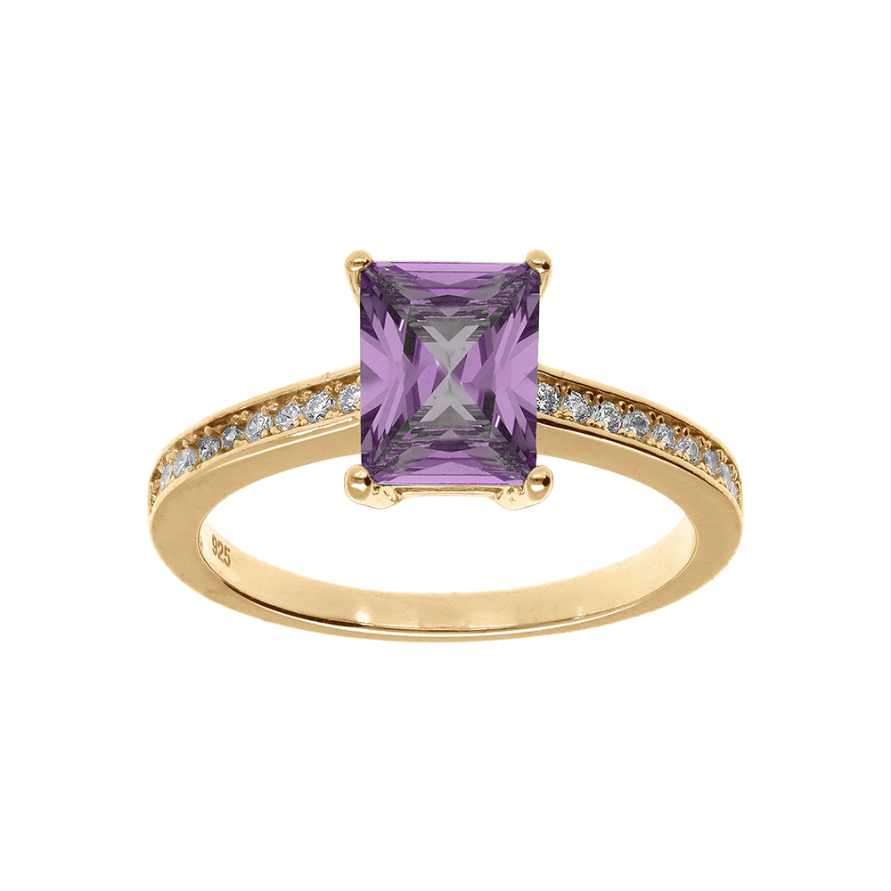 Bague plaqu or avec rectangle oxyde violet - Vue 1