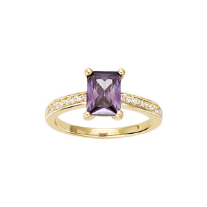 Bague plaqu or avec rectangle oxyde violet - Vue 1