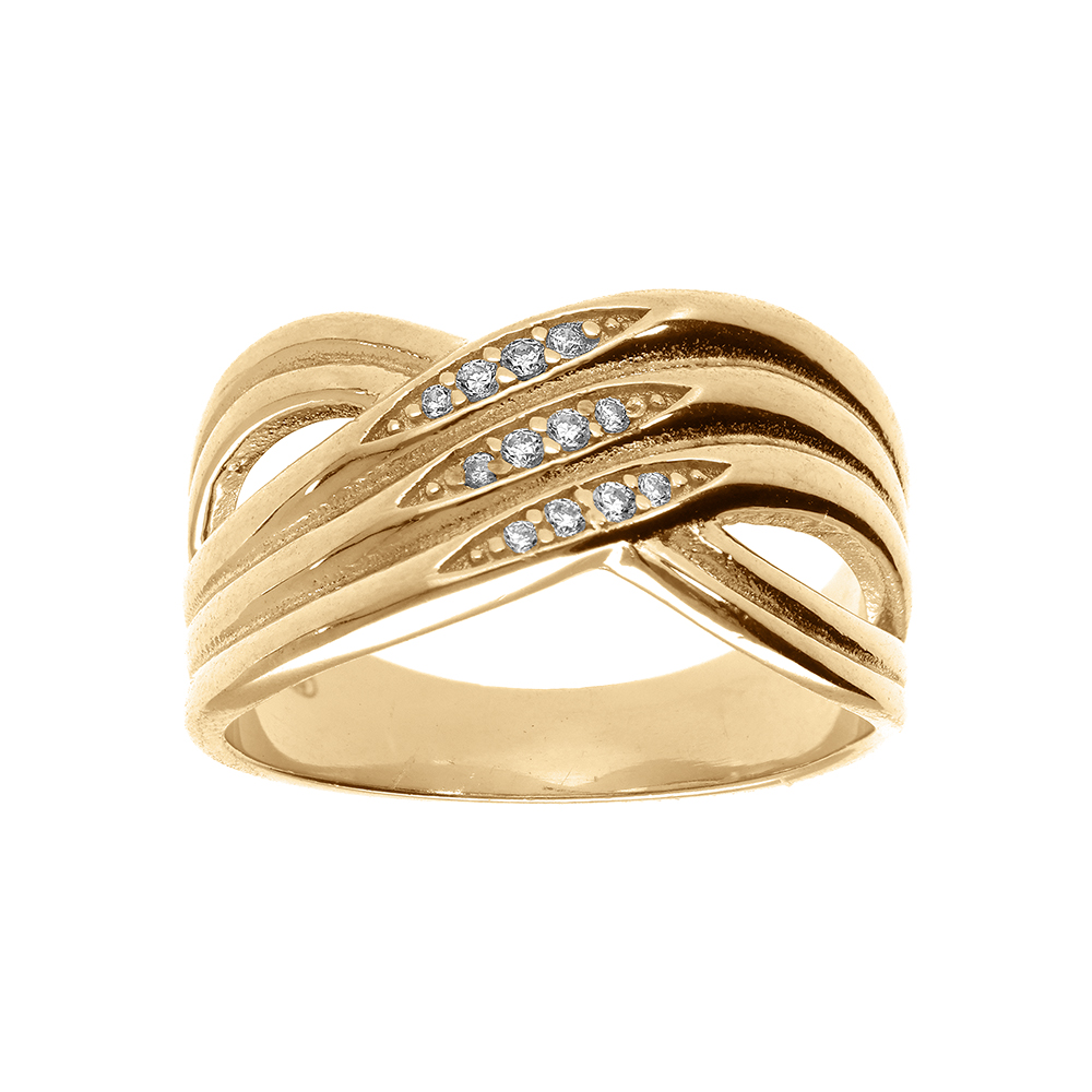 Bague plaqu or croises avec oxydes blancs sertis - Vue 1