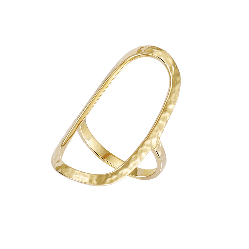 Bague plaqu� or de forme ovale �vid�e martel�e - Vue 1