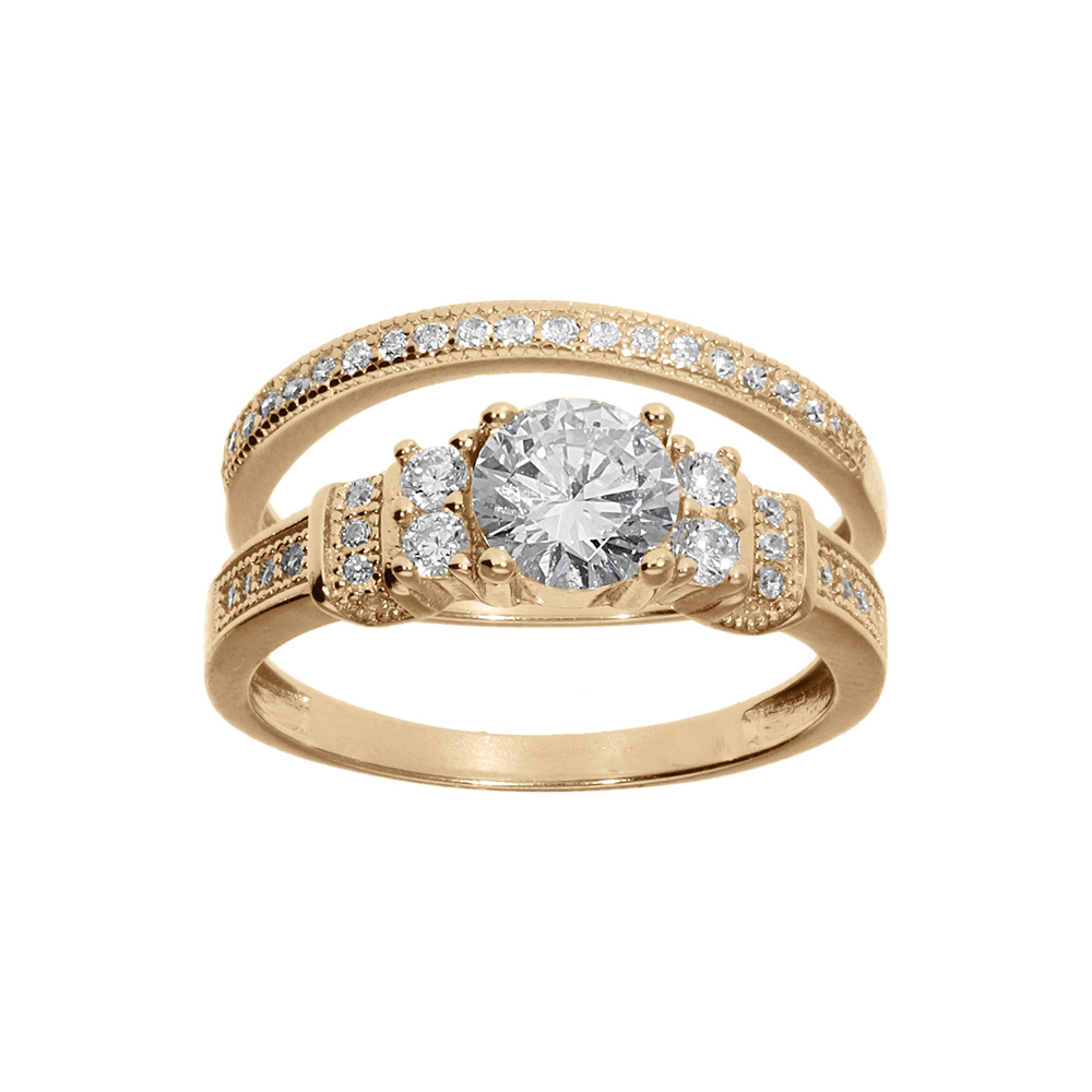 Bague plaqu or duo avec oxydes blancs sertis - Vue 1