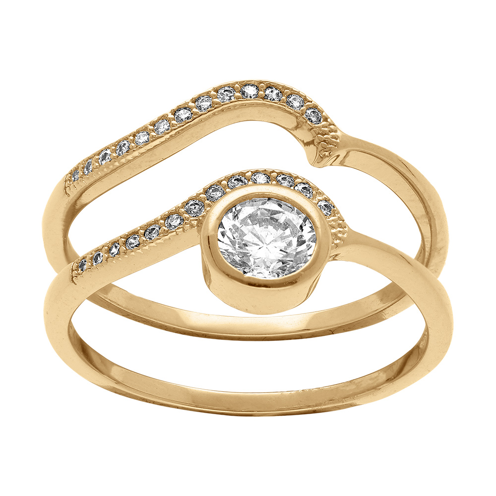 Bague plaqué or duo vague avec oxydes blancs sertis
