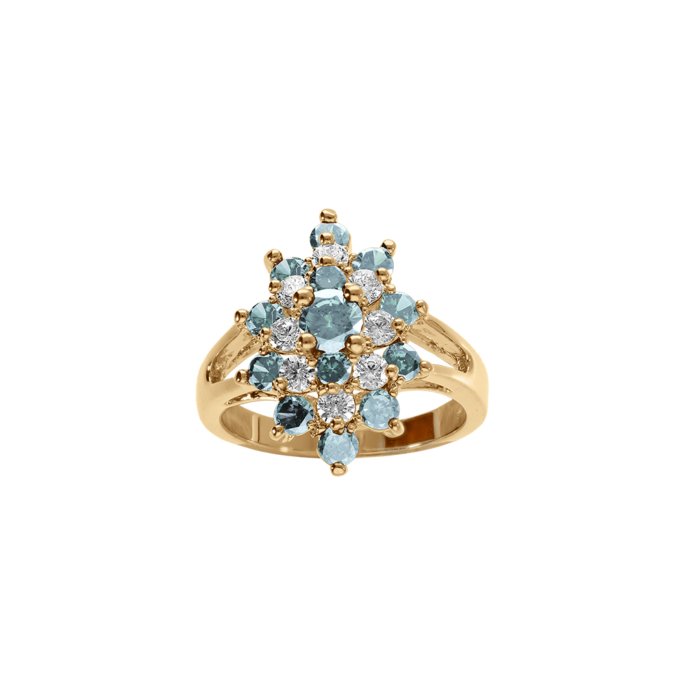 Bague plaqu or marquise avec oxydes bleu clair et blancs - Vue 1
