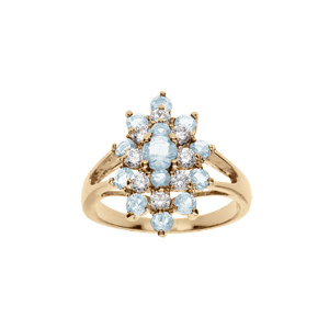 Bague plaqu or marquise avec oxydes bleu clair et blancs - Vue 1