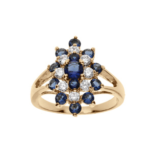 Bague plaqu or marquise avec oxydes bleu et blancs - Vue 1