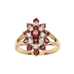 Bague plaqu or marquise avec oxydes rouges et blancs - Vue 1