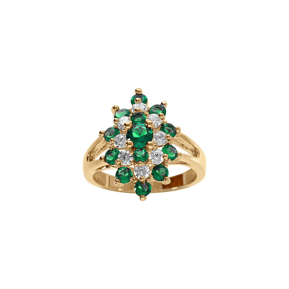 Bague plaqu or marquise avec oxydes verts et blancs - Vue 1