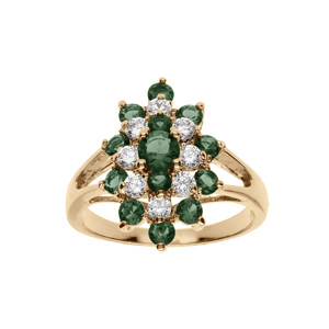 Bague plaqu or marquise avec oxydes verts et blancs - Vue 1