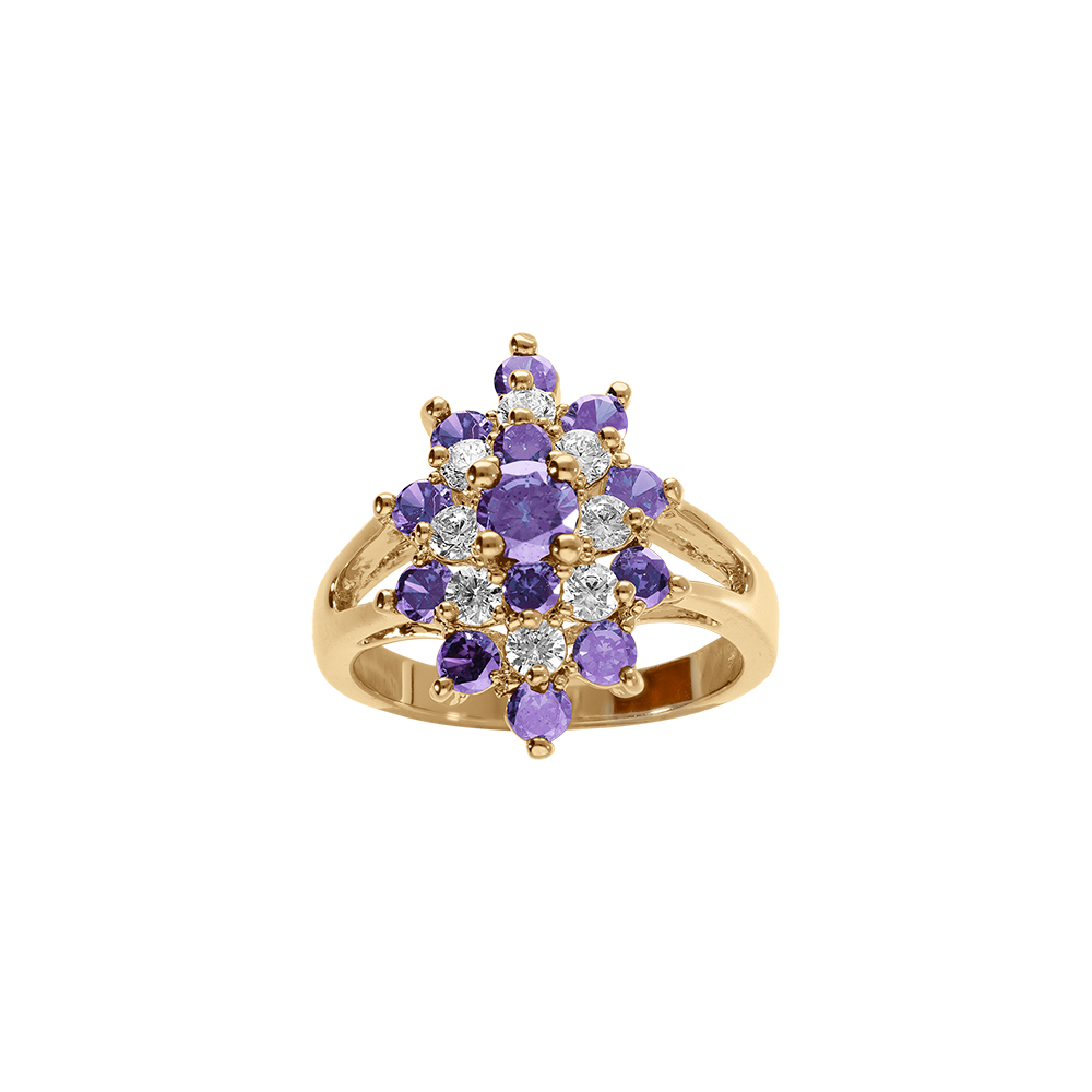 Bague plaqu� or marquise avec oxydes violets et blancs - Vue 1