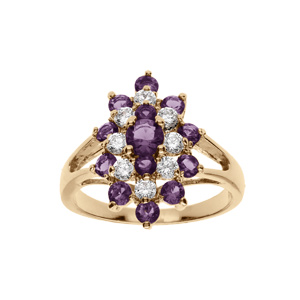 Bague plaqu or marquise avec oxydes violets et blancs - Vue 1